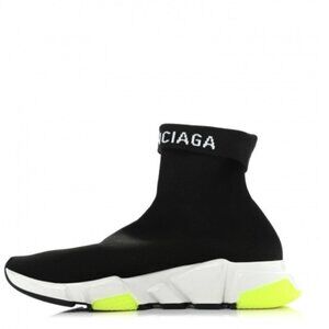 BALENCIAGA | Neoprene Knit Speed Cuffed Sneakers Black White Yellow Fluo sz 40
